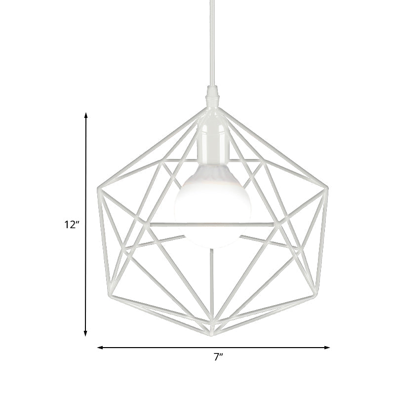 Geometric Metal Pendant Light - Industrial Living Room Hanging In Black/White 3 Sizes Available