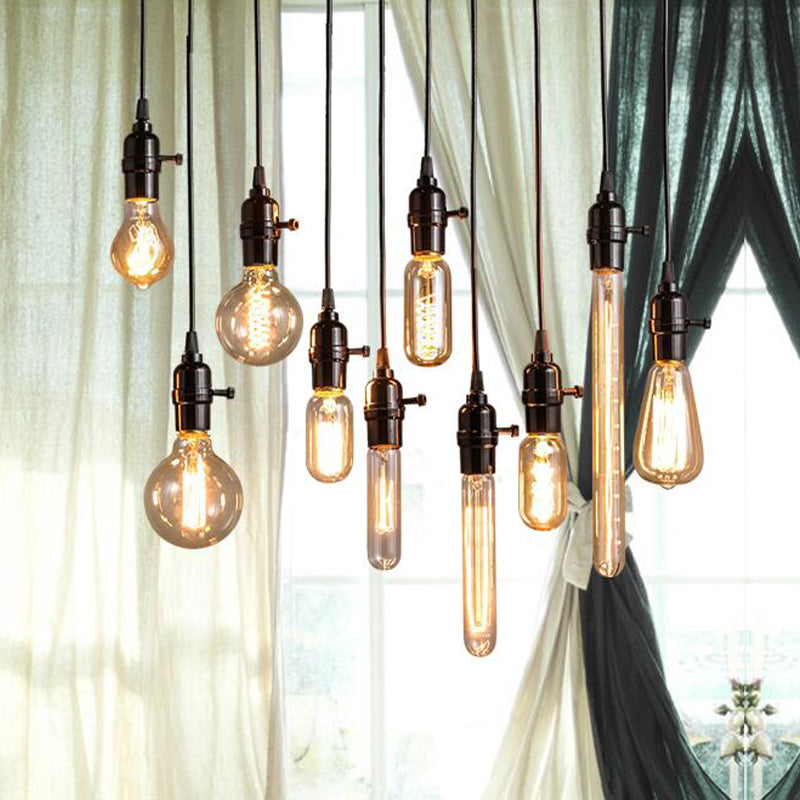 Vintage 1-Light Black Metal Suspended Cord Pendant For Restaurant Lighting