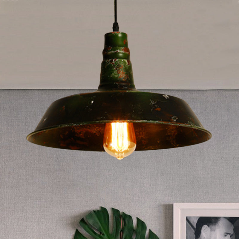 Antique Green Wrought Iron Barn Hanging Lamp - 1 Light Ceiling Pendant For Restaurants