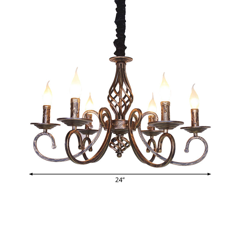 Vintage Stylish Chandelier Lamp With 6 Bulbs Wrought Iron Hanging Lighting In Bronze