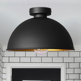 Black Metallic Dome Ceiling Flush Mount: Stylish 1 Light Bar Semi-Flush Fixture