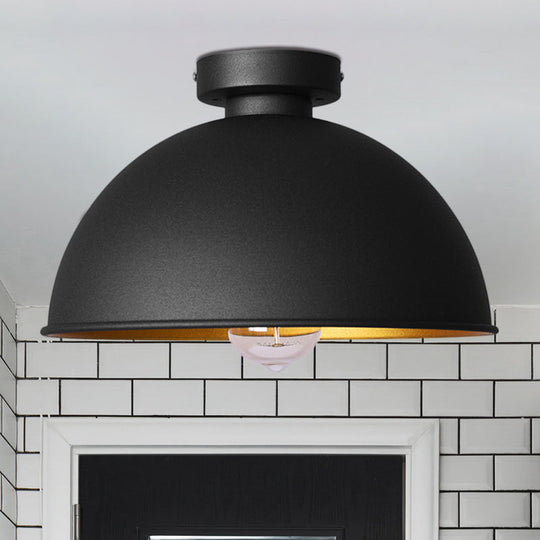 Black Metallic Dome Ceiling Flush Mount: Stylish 1 Light Bar Semi-Flush Fixture