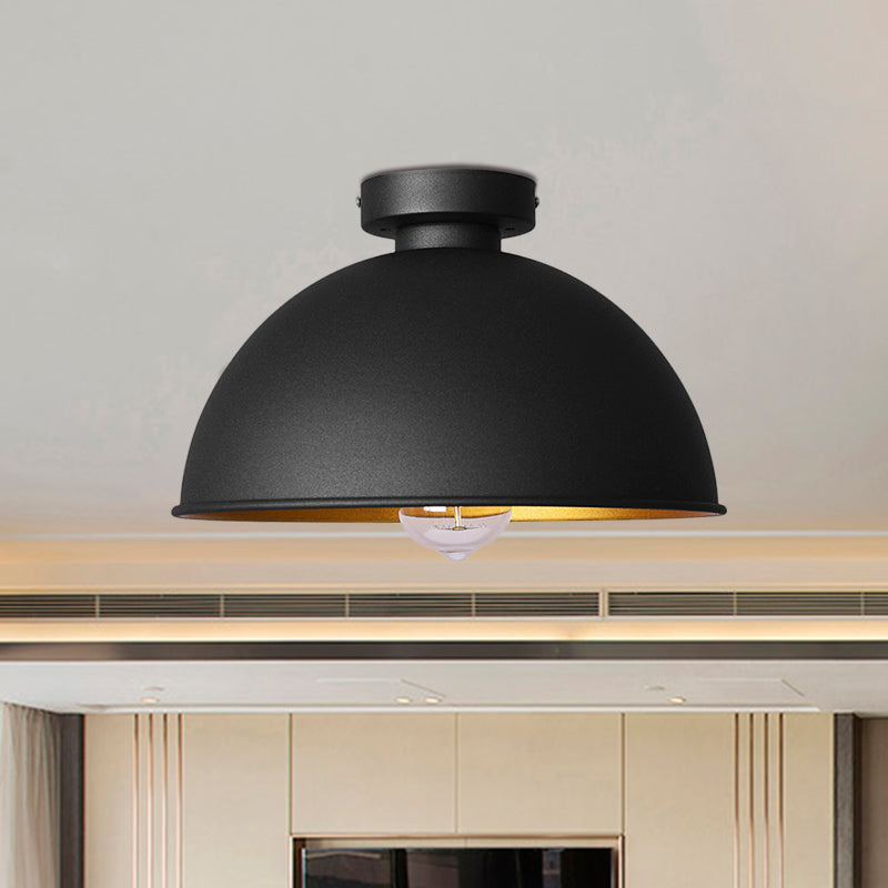 Black Metallic Dome Ceiling Flush Mount: Stylish 1 Light Bar Semi - Flush Fixture