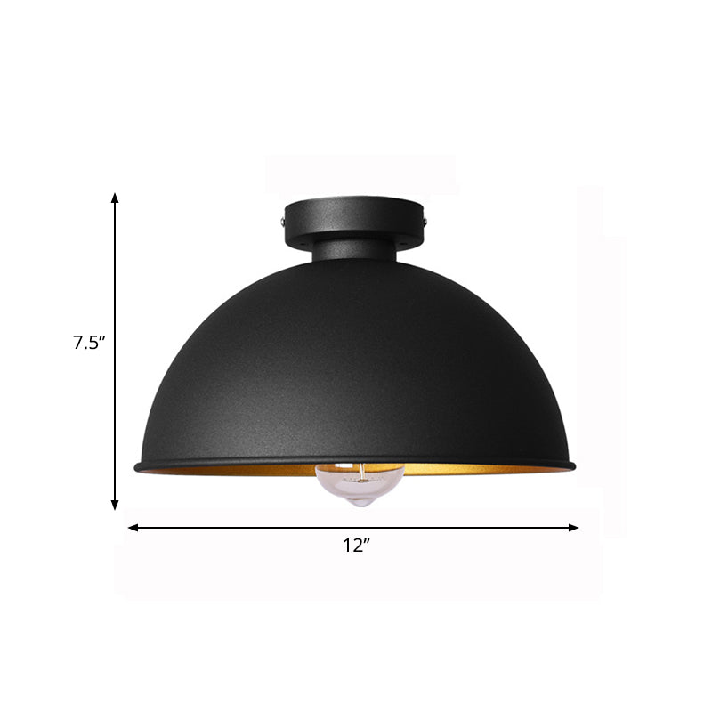 Black Metallic Dome Ceiling Flush Mount: Stylish 1 Light Bar Semi-Flush Fixture