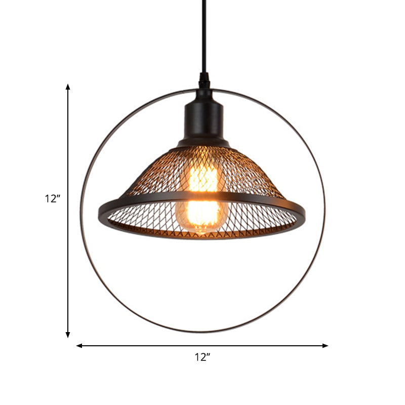 Industrial Metal Hanging Pendant Light In Black For Living Room - Single Bell/Dome Design