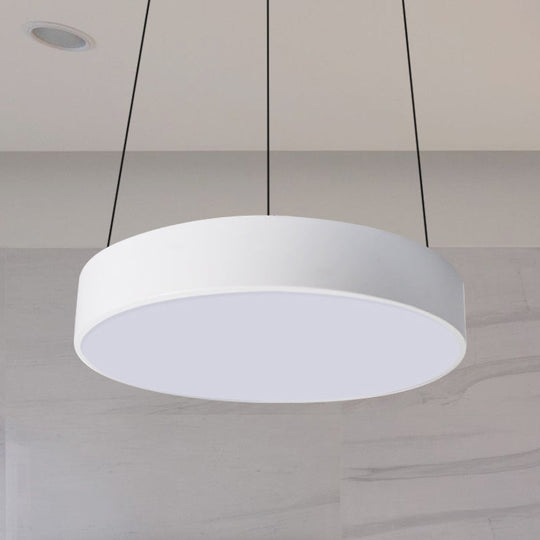Contemporary Led Metal Drum Pendant Lighting: 12’/18’/23.5’ Wide White/Black Ceiling Lamp