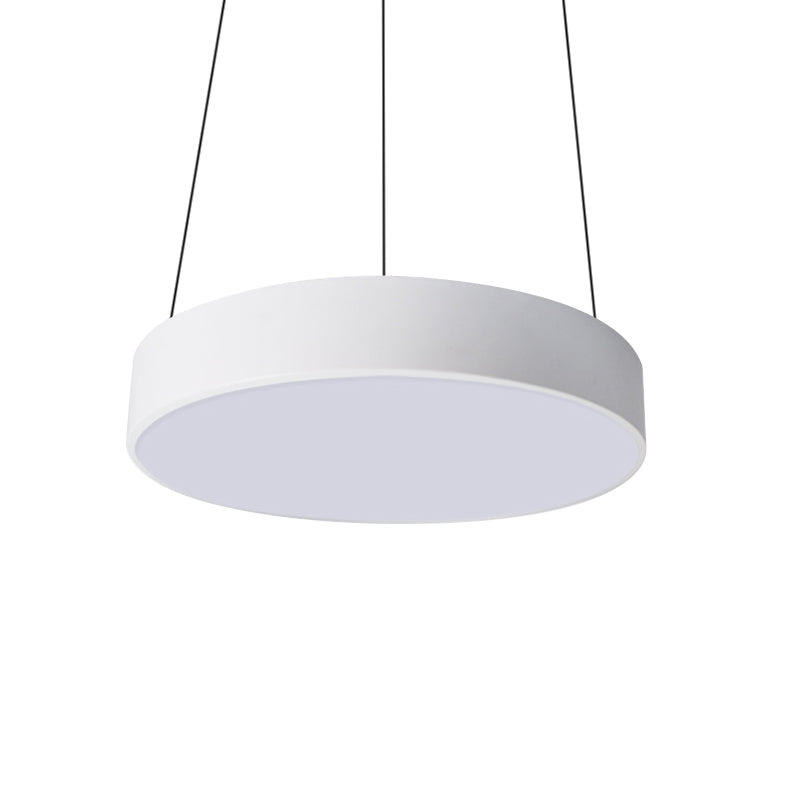 Contemporary Led Metal Drum Pendant Lighting: 12’/18’/23.5’ Wide White/Black Ceiling Lamp