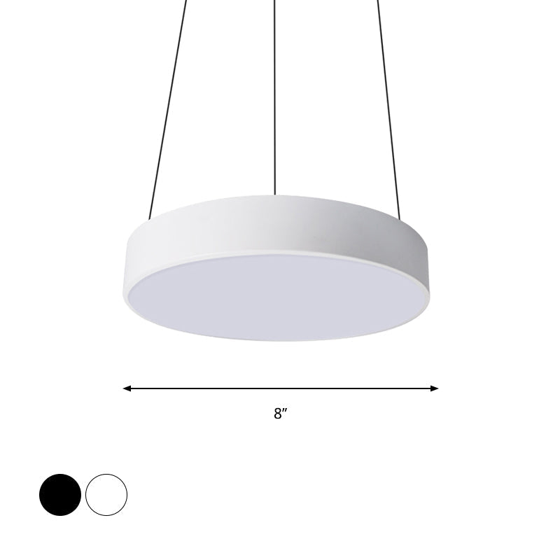 Modern Metal Drum Pendant Light With Led In White/Black Finish Available 3 Sizes