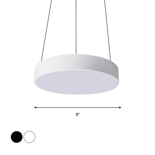 Modern Metal Drum Pendant Light With Led In White/Black Finish Available 3 Sizes