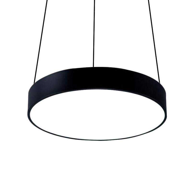 Modern Metal Drum Pendant Light With Led In White/Black Finish Available 3 Sizes