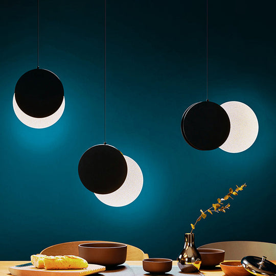 Modern Led Pendant Hanging Lamp - Rotatable Crescent Drop Light With Acrylic Shade In Black/White
