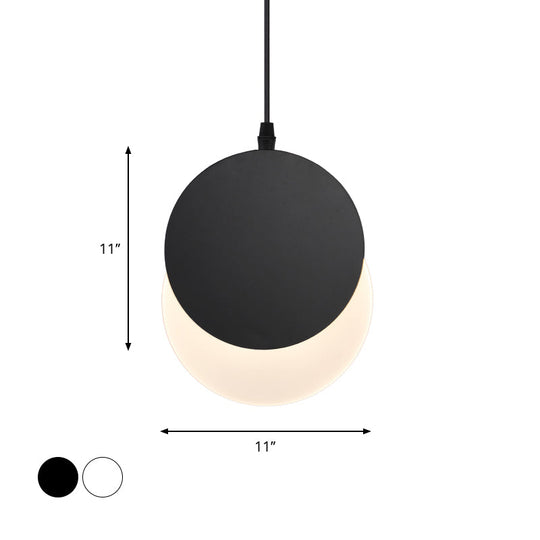 Modern Led Pendant Hanging Lamp - Rotatable Crescent Drop Light With Acrylic Shade In Black/White
