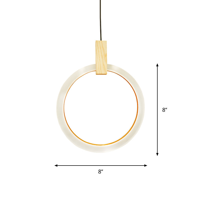White Bedroom Suspension Pendant With Acrylic Shade And Ring Detail - 8’/12’/16’ Dia