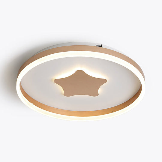 Gold Star Led Flush Mount Ceiling Light For Study Room With Acrylic Ring Accent / 16’ Warm