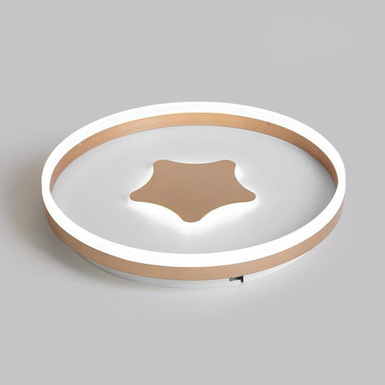 Gold Star Led Flush Mount Ceiling Light For Study Room With Acrylic Ring Accent