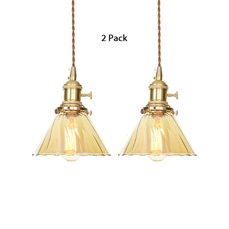 Amber Ruffle Glass Pendant Lamp - Retro Flared Style 1-Light Ceiling Hanging Light For Kitchen / 2