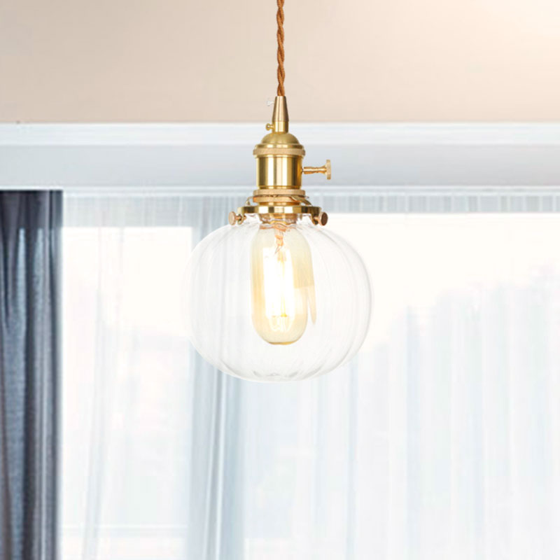 Vintage Globe Pendant 1-Light Fixture For Foyer With Clear Glass