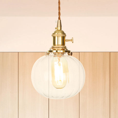 Vintage Globe Pendant 1-Light Fixture For Foyer With Clear Glass