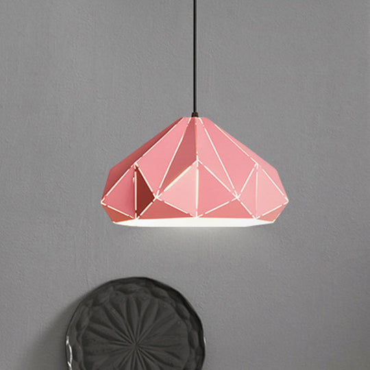 Origami Metal Hanging Pendant Light - Contemporary 1-Light Ceiling In Blue/Pink/Yellow Pink