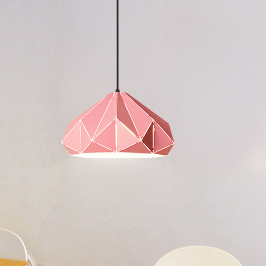 Origami Metal Hanging Pendant Light - Contemporary 1-Light Ceiling In Blue/Pink/Yellow