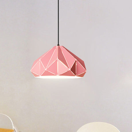 Origami Metal Pendant Light - Contemporary Hanging Ceiling (1 Light) In Blue/Pink/Yellow