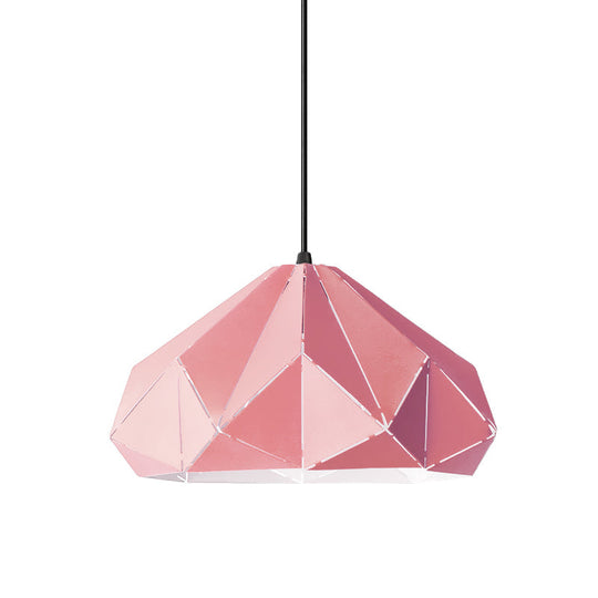 Origami Metal Hanging Pendant Light - Contemporary 1-Light Ceiling In Blue/Pink/Yellow