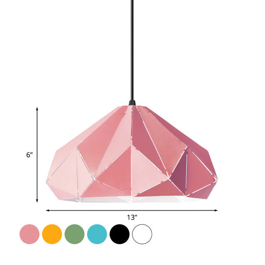Origami Metal Hanging Pendant Light - Contemporary 1-Light Ceiling In Blue/Pink/Yellow