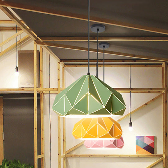 Origami Metal Hanging Pendant Light - Contemporary 1-Light Ceiling In Blue/Pink/Yellow