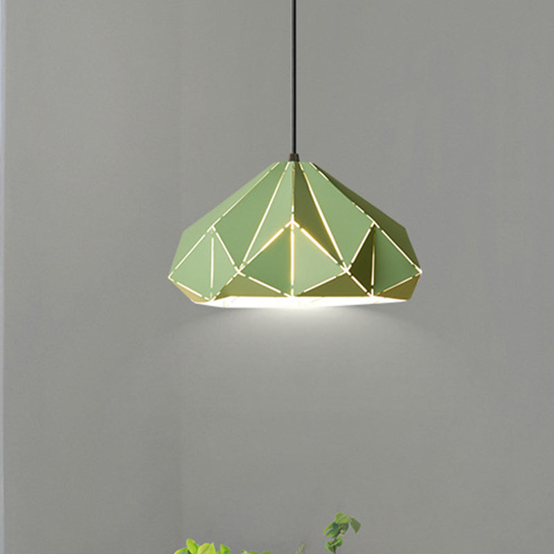 Origami Metal Pendant Light - Contemporary Hanging Ceiling (1 Light) In Blue/Pink/Yellow