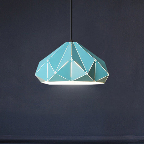 Origami Metal Pendant Light - Contemporary Hanging Ceiling (1 Light) In Blue/Pink/Yellow Blue