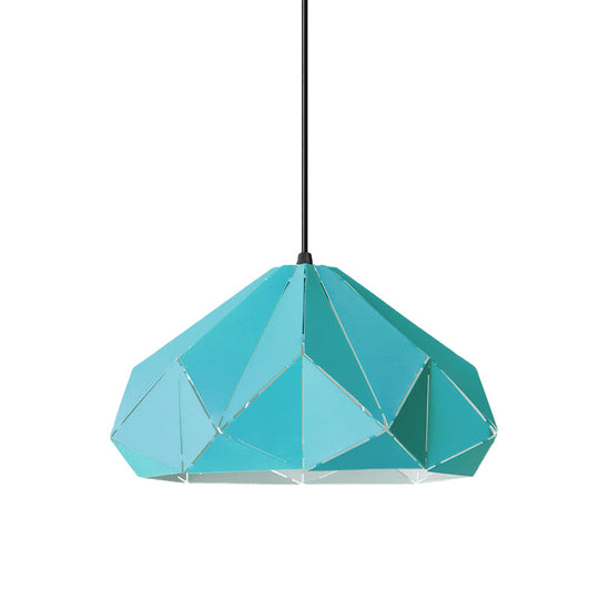 Origami Metal Pendant Light - Contemporary Hanging Ceiling (1 Light) In Blue/Pink/Yellow