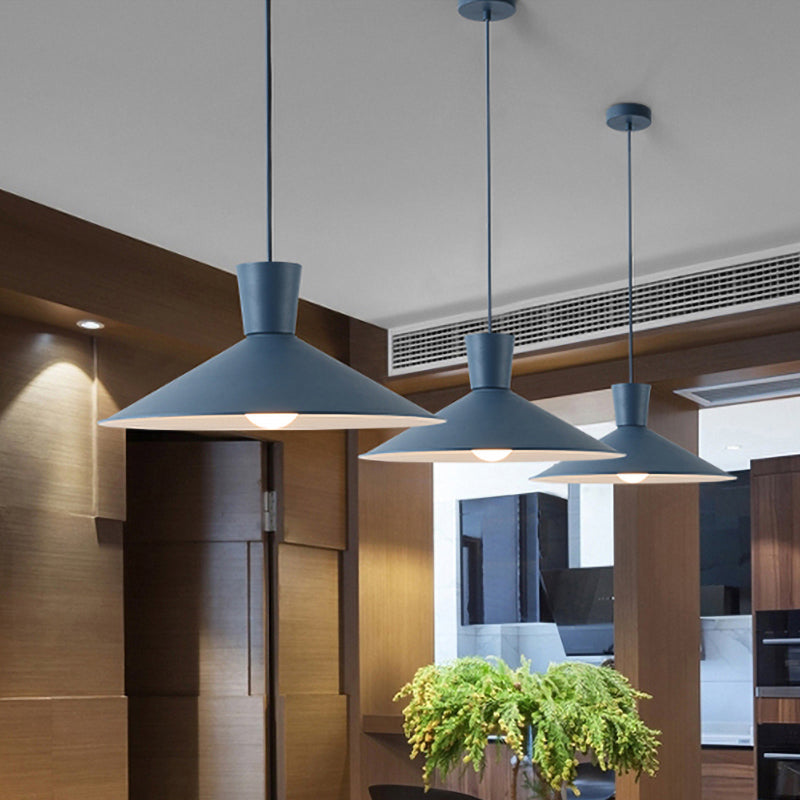 Nordic 1-Light Cone Pendant With Pink/Blue/Grey Down Lighting - Stylish Metal Hanging Light