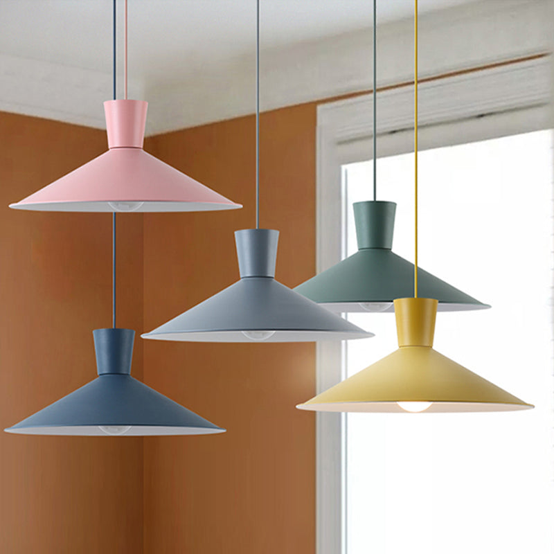 Nordic Cone Down Pendant Light - 1 Pink/Blue/Grey Metal Hanging Design
