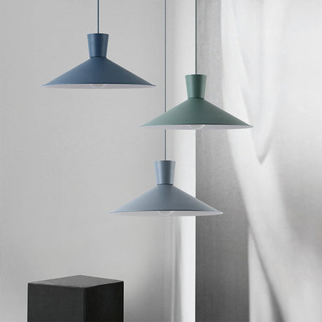 Nordic Cone Down Pendant Light - 1 Pink/Blue/Grey Metal Hanging Design