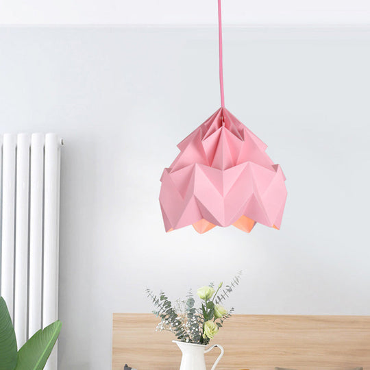 Origami Ceiling Pendant Light Macaron Paper 9.5’/15’ Dia 1-Light Hanging Lamp - Pink/White/Green