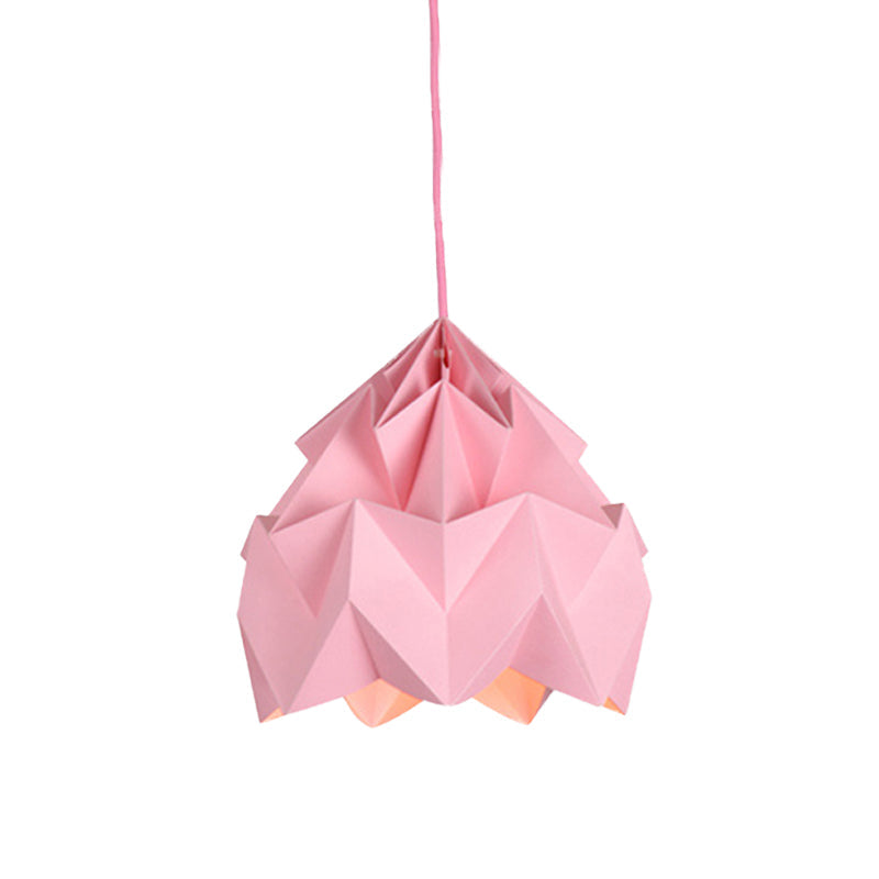 Origami Ceiling Pendant Light Macaron Paper 9.5’/15’ Dia 1-Light Hanging Lamp - Pink/White/Green