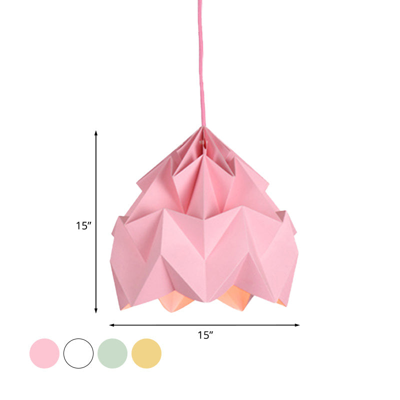 Origami Ceiling Pendant Light Macaron Paper 9.5’/15’ Dia 1-Light Hanging Lamp - Pink/White/Green