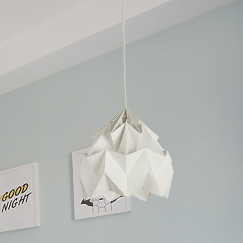 Origami Ceiling Pendant Light Macaron Paper 9.5’/15’ Dia 1-Light Hanging Lamp - Pink/White/Green