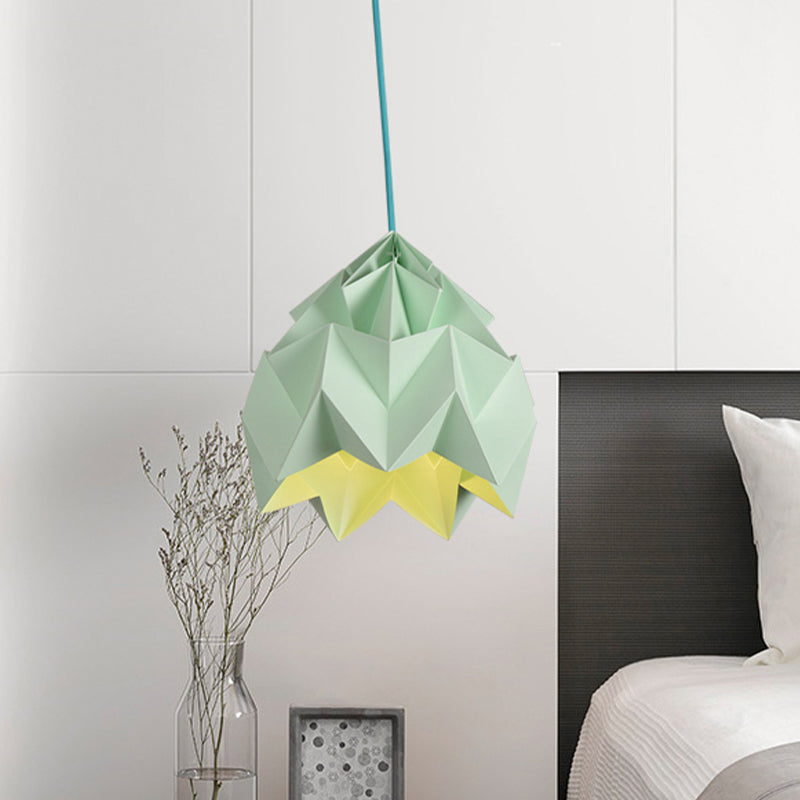Origami Ceiling Pendant Light Macaron Paper 9.5’/15’ Dia 1-Light Hanging Lamp - Pink/White/Green