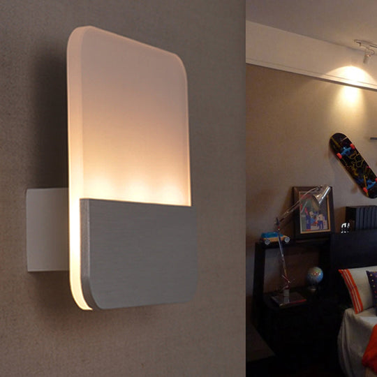 Modern Led Sconce Light: Sleek White Round/Square Design Single Acrylic Wall Lighting In Warm/White