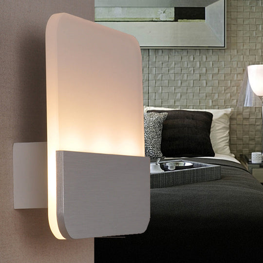 Modern Led Sconce Light: Sleek White Round/Square Design Single Acrylic Wall Lighting In Warm/White