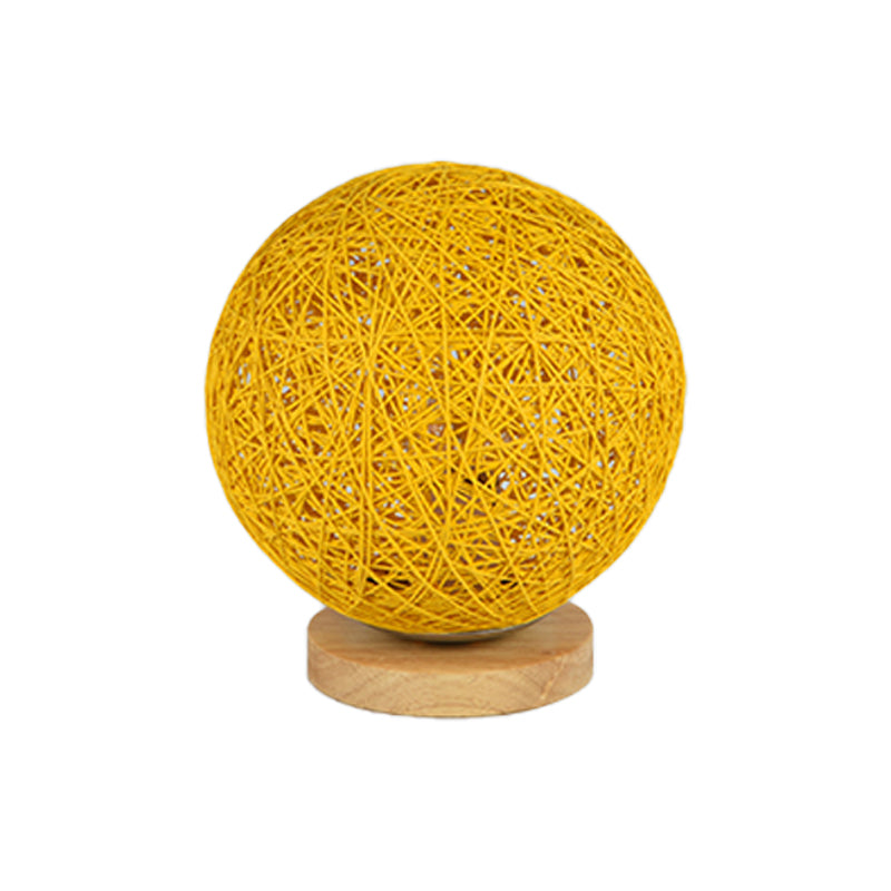 Modernist Rattan Ceiling Mount Light: Blue/Flaxen Globe Shade 6’/8’ Wide 1 Bulb Flush Lighting