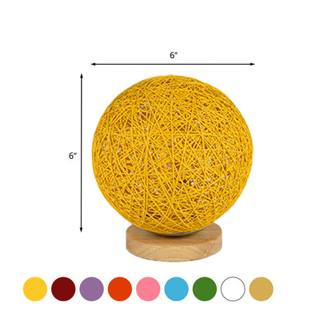 Modernist Rattan Ceiling Mount Light: Blue/Flaxen Globe Shade 6/8 Wide 1 Bulb Flush Lighting For
