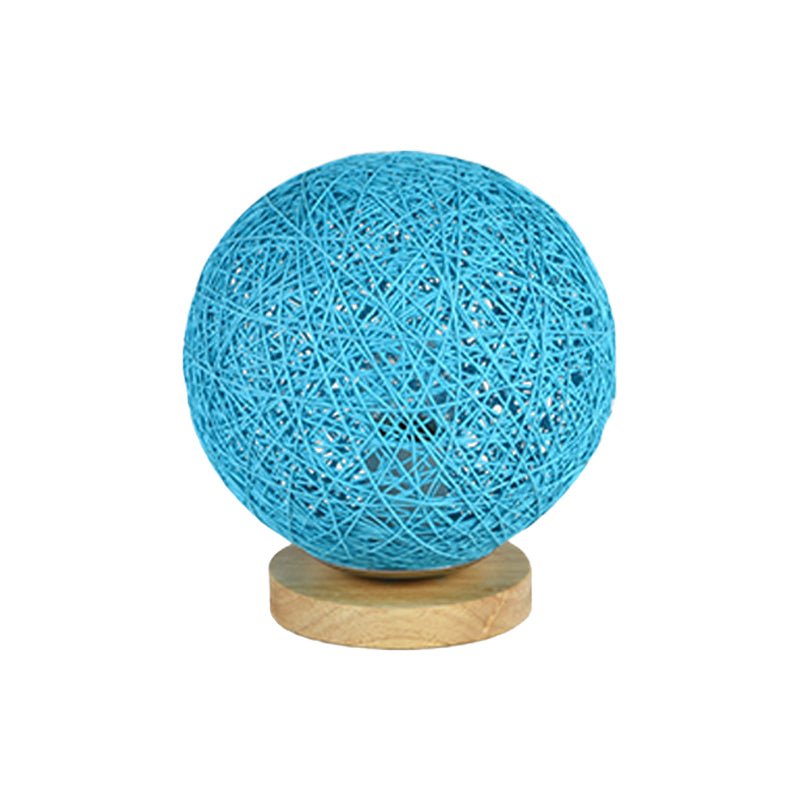 Modernist Rattan Ceiling Mount Light: Blue/Flaxen Globe Shade 6/8 Wide 1 Bulb Flush Lighting For