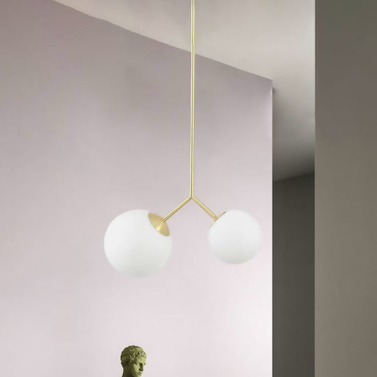 Gold Nordic Pendant Ceiling Light With Globe White Glass Shade - Set Of 2