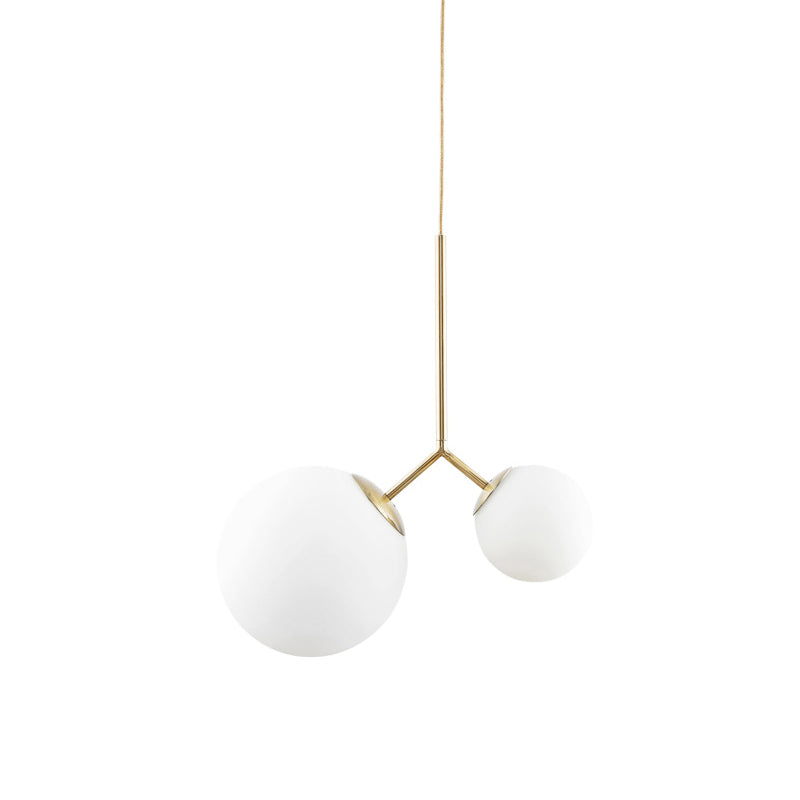 Gold Nordic Pendant Ceiling Light With Globe White Glass Shade - Set Of 2