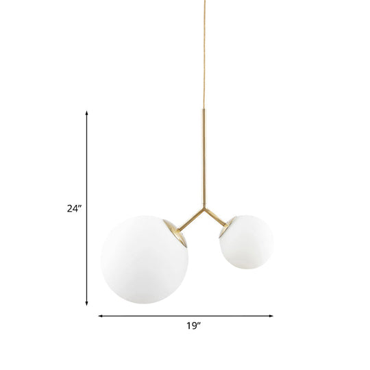 Gold Nordic Pendant Ceiling Light With Globe White Glass Shade - Set Of 2