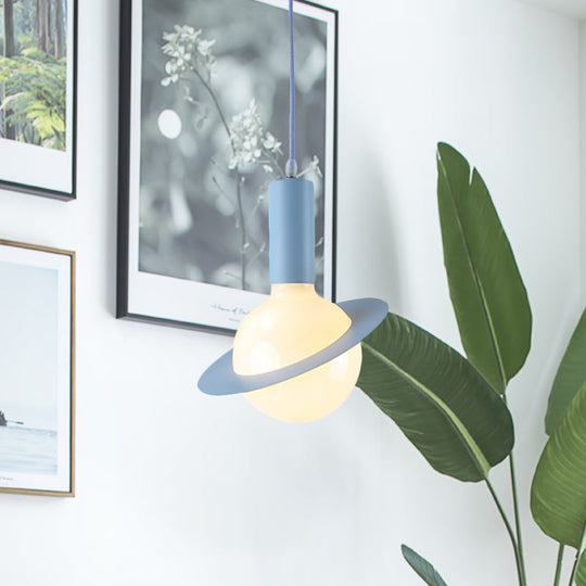 1 Light Glass Shade Pendant Set - Post-Modern Pink/Blue/Green Dining Room Hanging Lamp