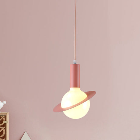 1 Light Glass Shade Pendant Set - Post-Modern Pink/Blue/Green Dining Room Hanging Lamp