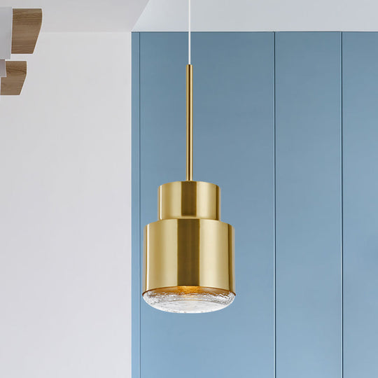 Post Modern Iron 1-Light Cylinder Pendant Ceiling Light In Gold/Bronze For Living Room